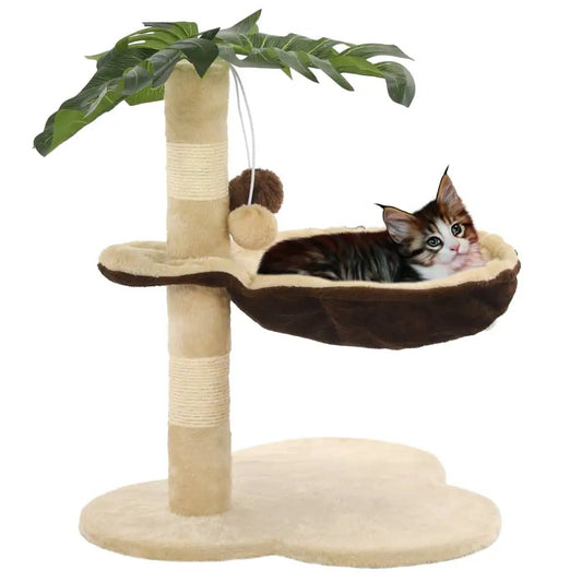 Katzen-Kratzbaum mit Sisal-Kratzstange, 50 cm, beige und braun; Liegeplattform mit Plüschbezug und Spielball