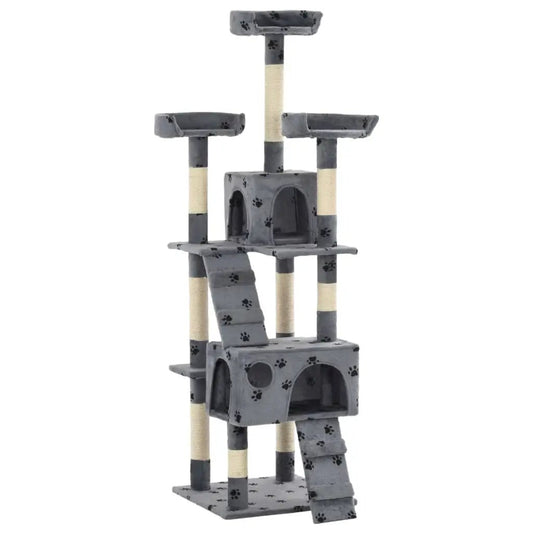 Katzen-Kratzbaum VidaXL Grau mit Sisal-Säulen, Pfoten-Aufdruck, 170 cm hoch