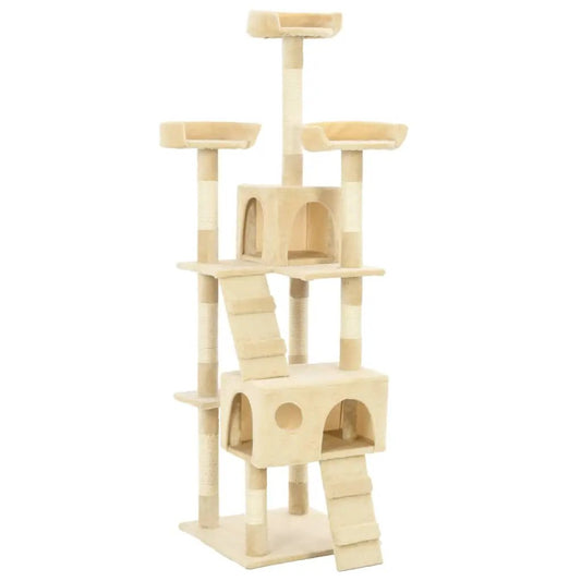 Katzen-Kratzbaum 170 cm beige mit Sisal-Säulen, mehrstöckig mit Höhle und Rampen