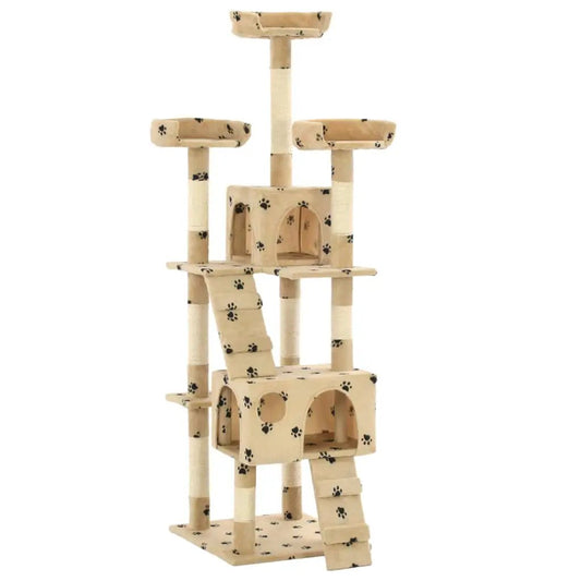 Katzen-Kratzbaum von vidaXL, 170 cm beige mit Pfoten-Aufdruck, Sisal-Säulen