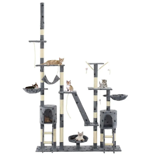 Katzen-Kratzbaum aus Sisal, grau, 230–250 cm, Pfoten-Aufdruck, vidaXL