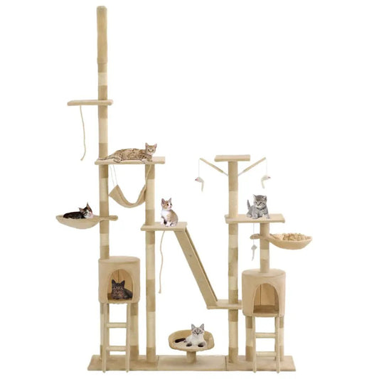 Katzen-Kratzbaum von vidaXL, 230–250 cm, beige, Sisal-Kratzsäulen, Höhle & Plattformen