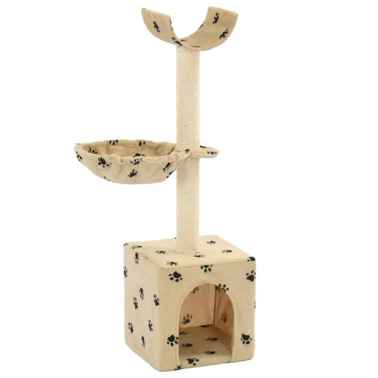 Katzen-Kratzbaum mit Sisal-Säulen, beige Pfoten-Aufdruck, 105 cm – vidaXL