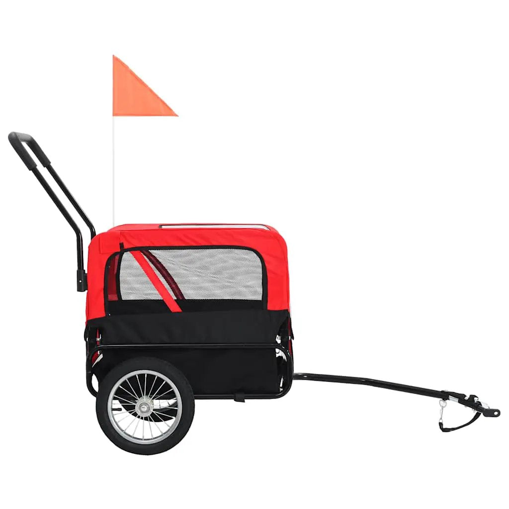 2-in-1 Fahrradanhänger für Hunde und Buggy Rot und Schwarz
