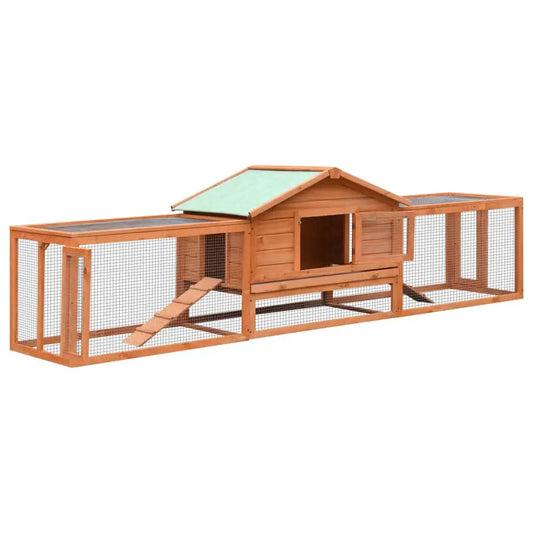 Kaninchenstall 310x70x87 cm aus Kiefernholz & Tannenholz – mehrteiliges Gehege mit Holzhaus