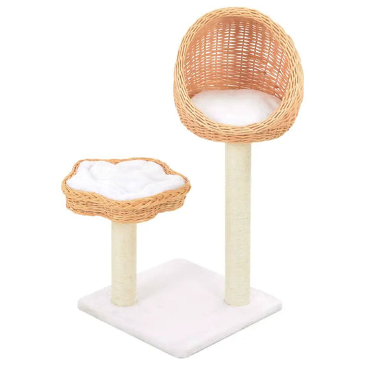 Katzen-Kratzbaum vidaXL aus natürlichem Weidenholz mit Sisal, 2 Ebenen