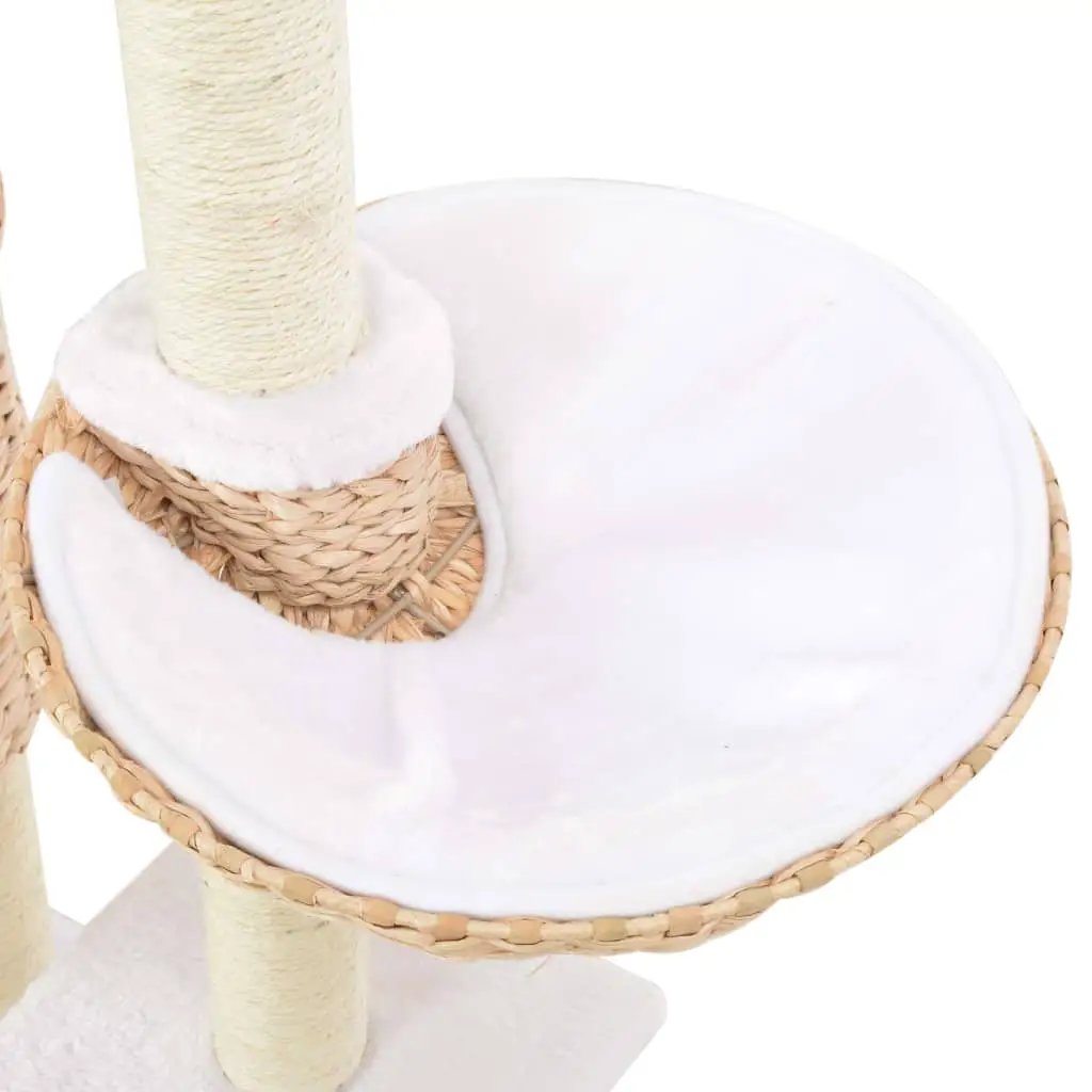 Katzen-Kratzbaum Sisal Seegras, runde Plattform mit weißem Bezug