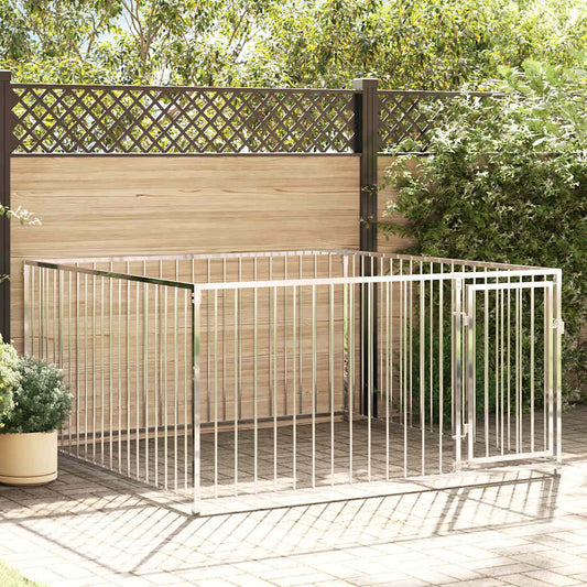 Outdoor-Hundezwinger aus silbernem Metall, 200×200×100 cm, mit Türgitter für Außenbereich