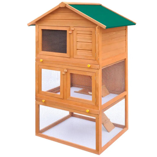 Kaninchenstall aus Holz, 3 Ebenen Hasenstall mit grünem Dach, vidaXL