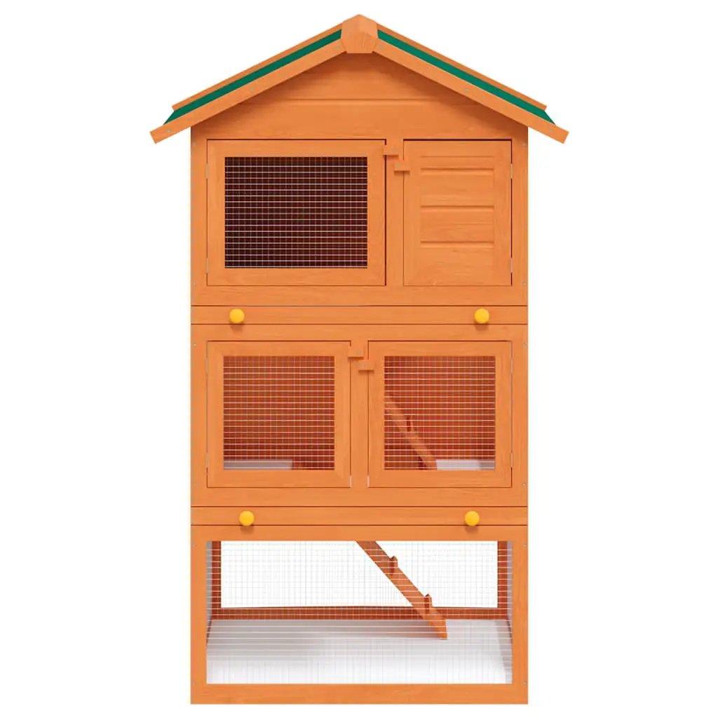 Kaninchenstall aus Holz von vidaXL, Hasenstall mit Drahtgitter, 3 Ebenen – orange