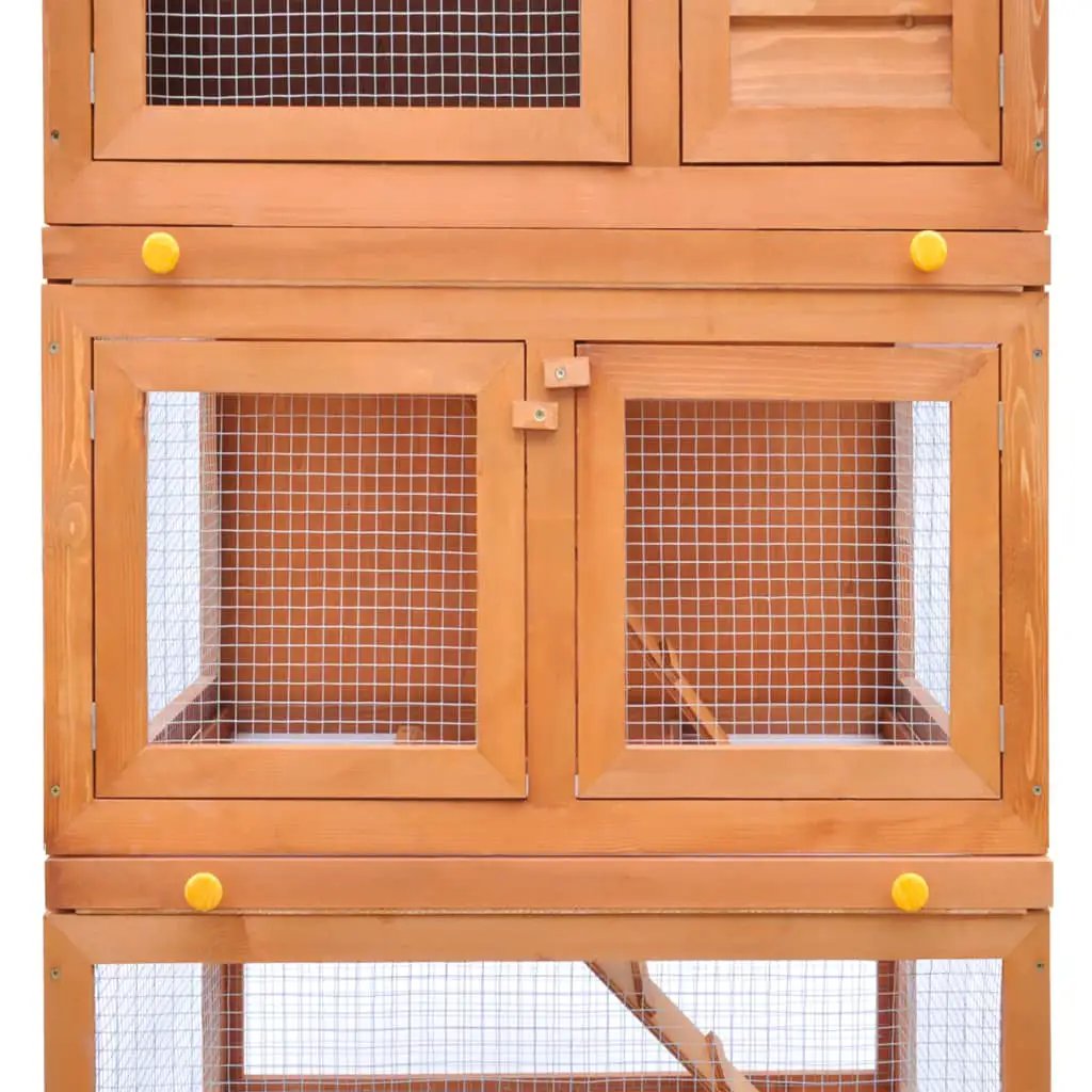 Kaninchenstall aus Holz, 3 Ebenen Hasenstall mit Drahtgitter, braun