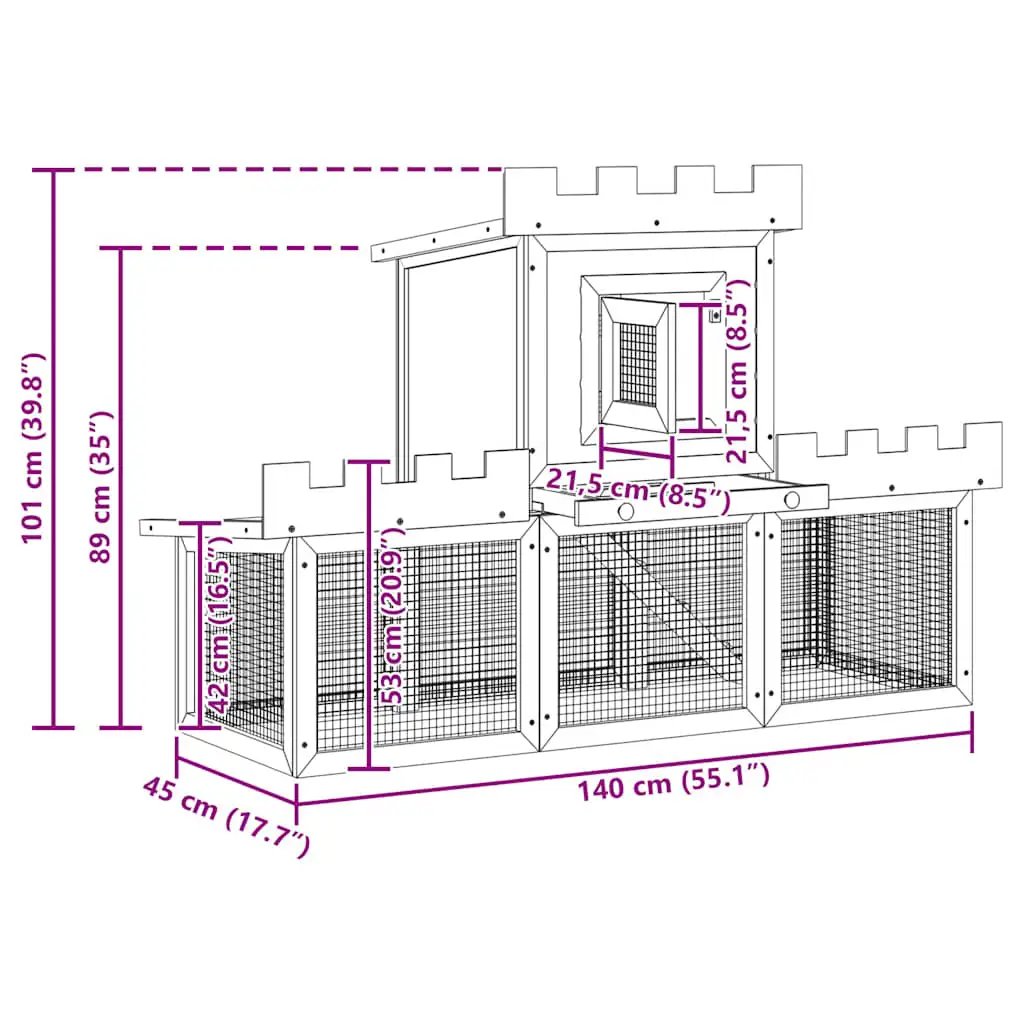 Großer Kaninchenstall Kleintierkäfig Einzelhaus – vidaXL, Maße 140 x 45 x 101 cm