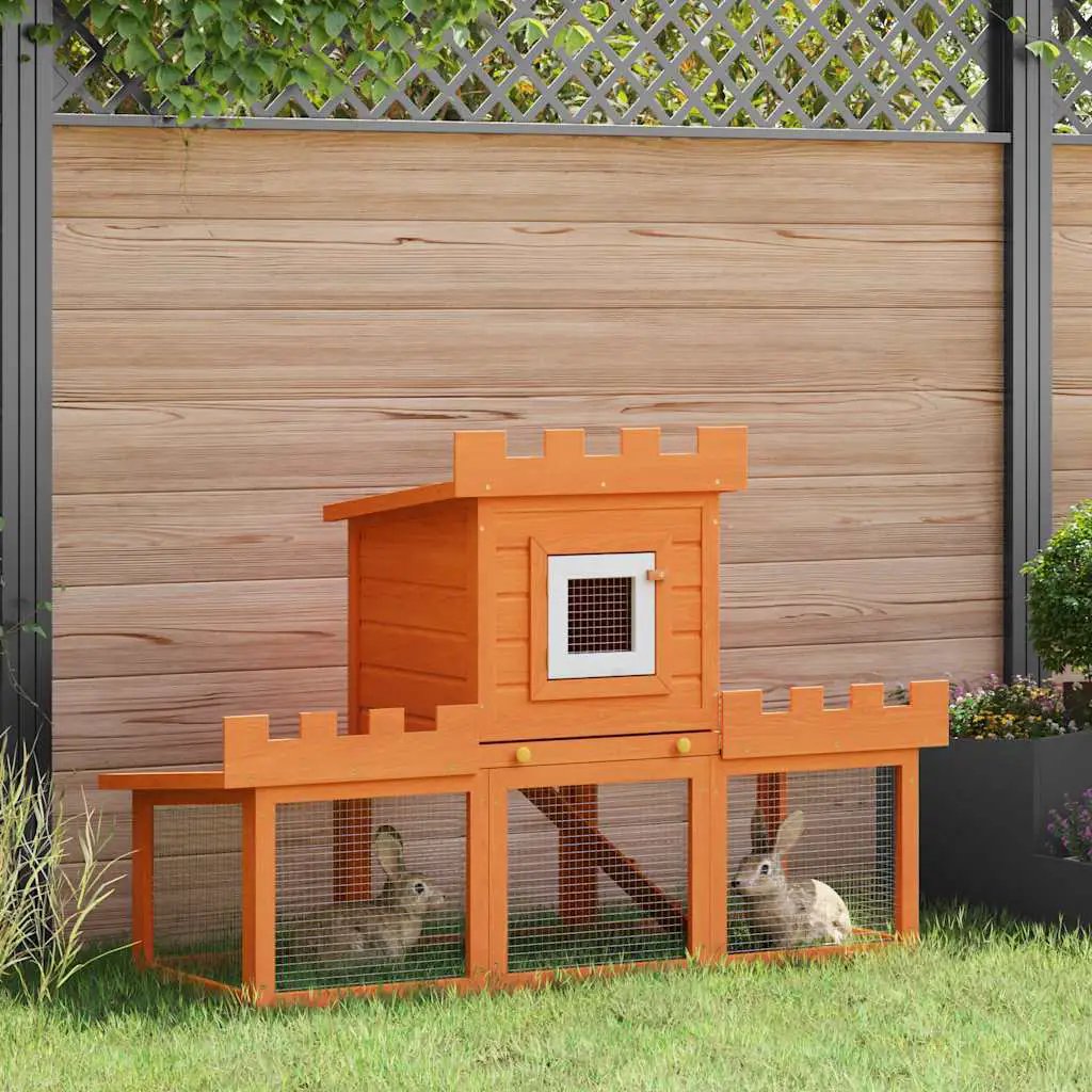Kaninchenstall aus Holz, orange - Großes Kleintiergehege mit Hausaufsatz und Drahtgitter-Laufstall für mehrere Kaninchen