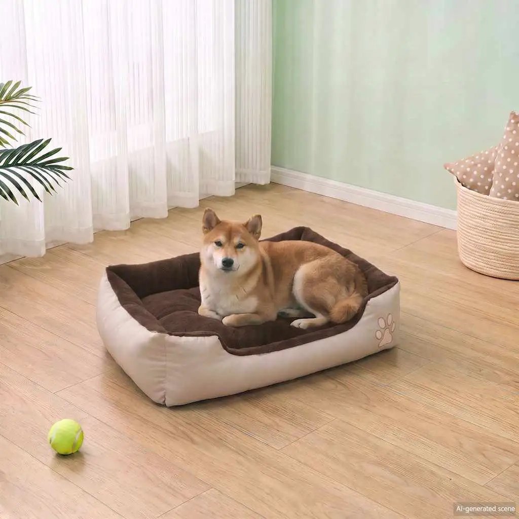 Warmes Hundebett M von vidaXL mit Polsterkissen, braun-beige
