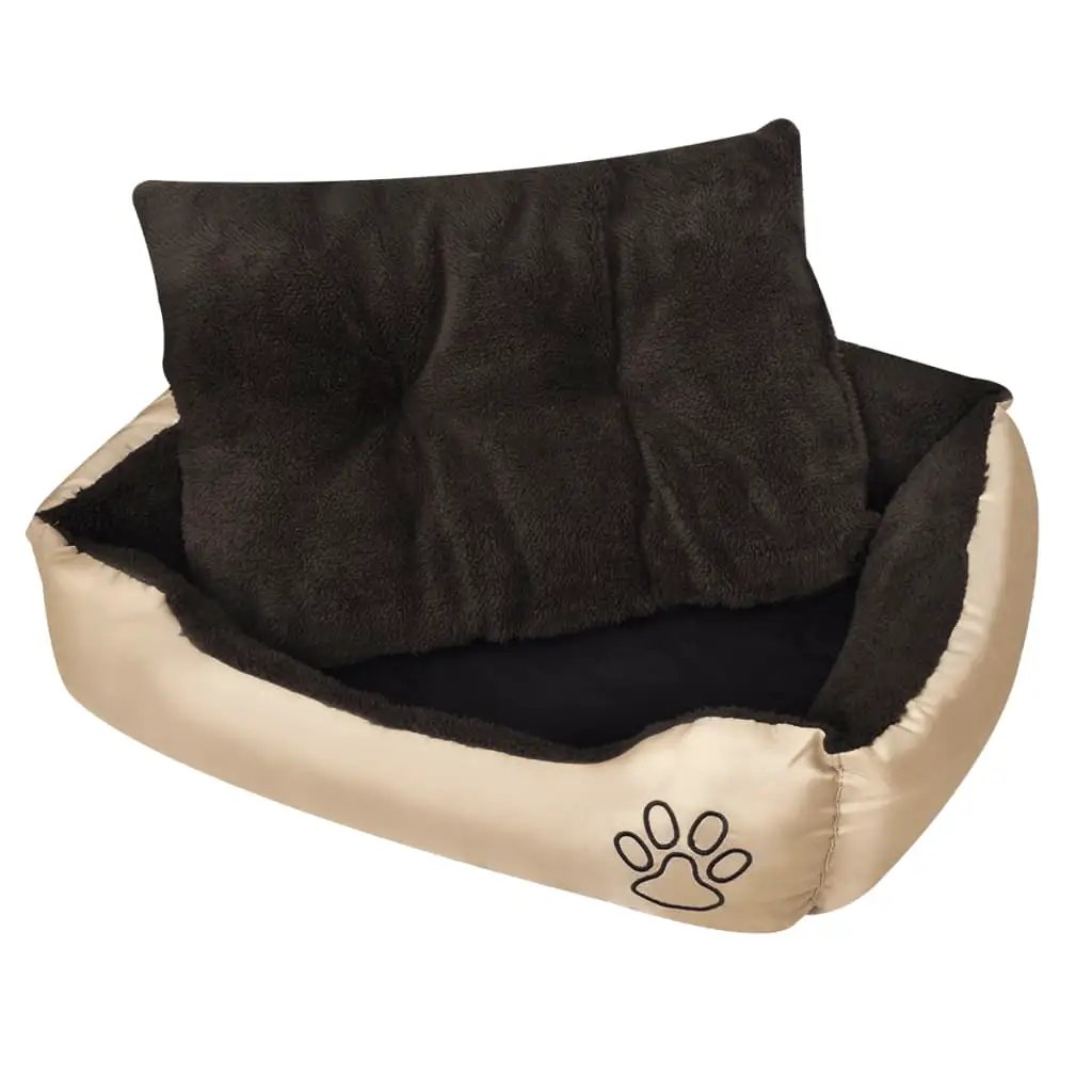 Hundebett XL vidaXL mit warmem braunem Plüschkissen, beiger Außenbezug