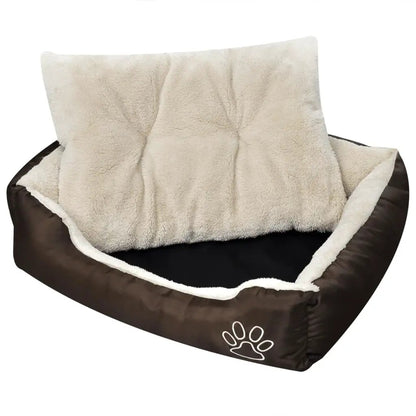 vidaXL Hundebett S mit Polsterkissen, braun außen, creme Innenfutter, mit Paw-Print Logo