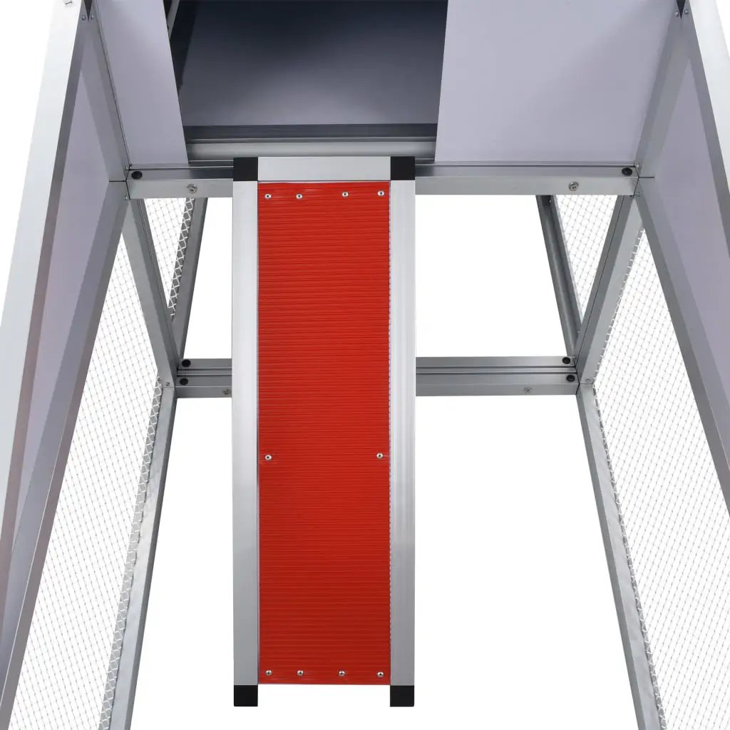 Hühnerstall aus Aluminium mit roter Frontplatte, Freilaufgehege und Nistkasten – vidaXL