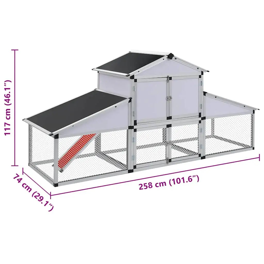vidaXL Hühnerstall mit Freilaufgehege und Nistkasten aus Aluminium