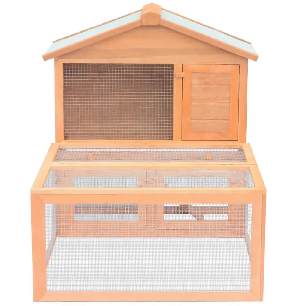 Kaninchenstall aus Holz von vidaXL mit Holzhäuschen und großem Drahtauslauf
