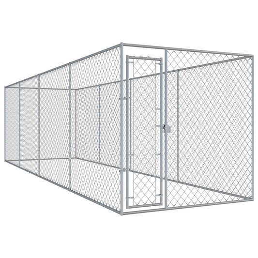 vidaXL outdoor dog kennel with runs, galvanized steel, 760x192x185 cm