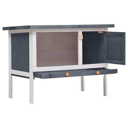 Kaninchenstall 1 Ebene aus Holz, Grau-Blau, mit Drahtgitterfront und Tür