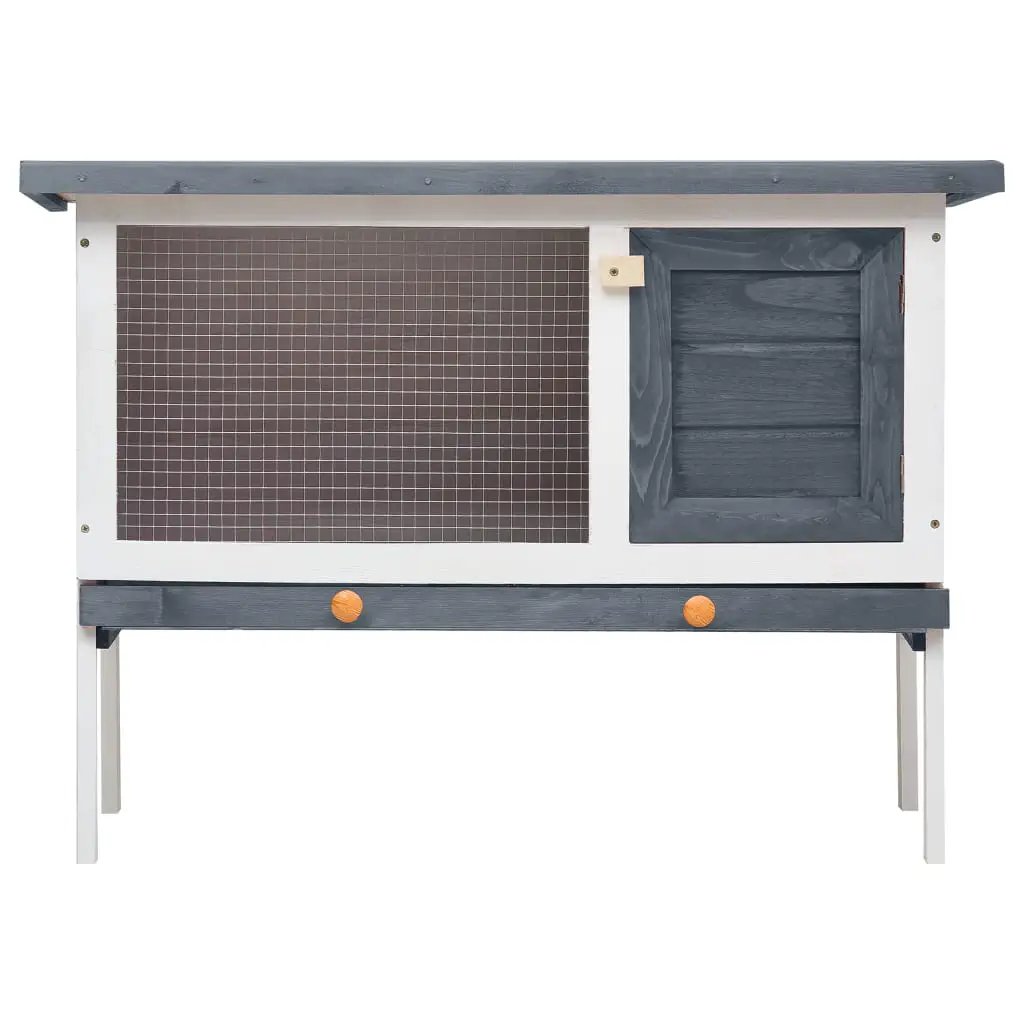 Kaninchenstall aus Holz, grau, 1 Ebene mit Drahtgitterfront und Holztür – vidaXL