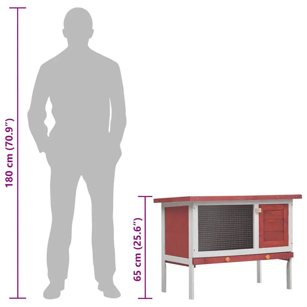 Kaninchenstall 1 Ebene aus rotem Holz, Kleintier-Gehge