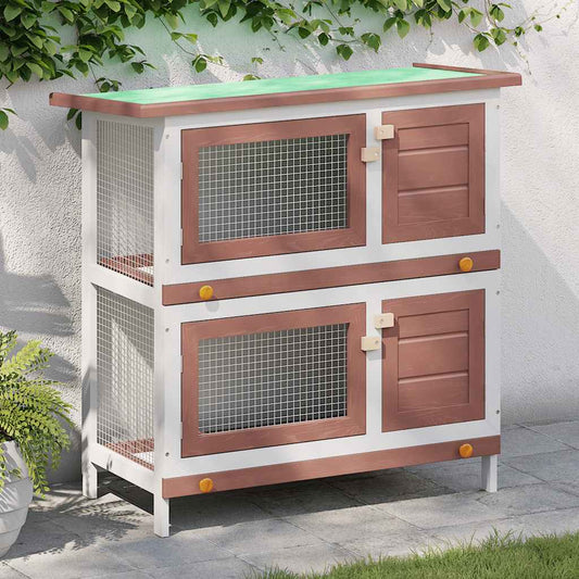 Kaninchenstall aus Holz von vidaXL, 4 Türen, Braun und Weiß - Lebensräume & Gehege für Kleintiere