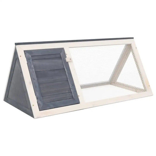 Kleintier-/Kaninchenstall aus grauem Holz mit Drahtgitterfenster