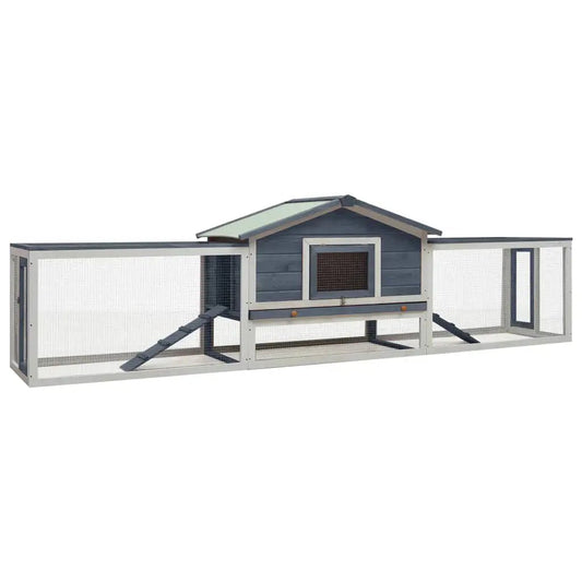 Kaninchenstall Grau 310x70x87 cm aus Kiefer & Tanne Massivholz von vidaXL