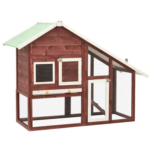 Kaninchenstall Mokka und Weiß aus Tanne Massivholz, 140x63x120 cm, für Kleintiere