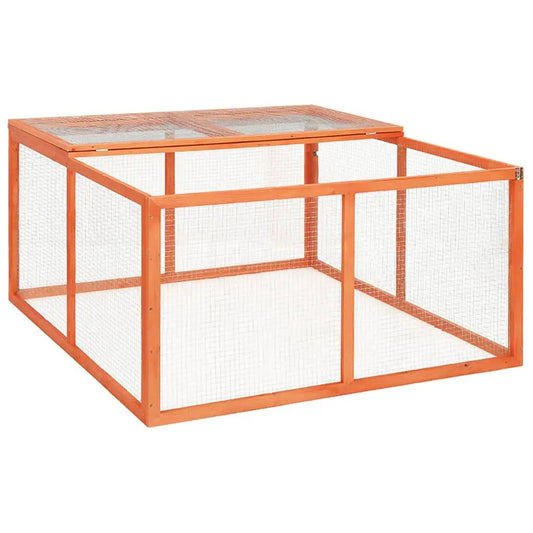 Kaninchenstall 124x120x60 cm aus Massivholz Tanne von vidaXL, orangefarbener Rahmen