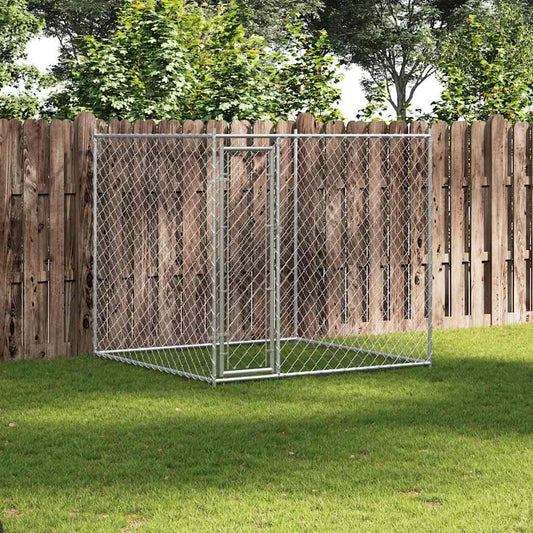 Outdoor-Hundezwinger aus Metall mit Kettenzaun, 193x193x185 cm
