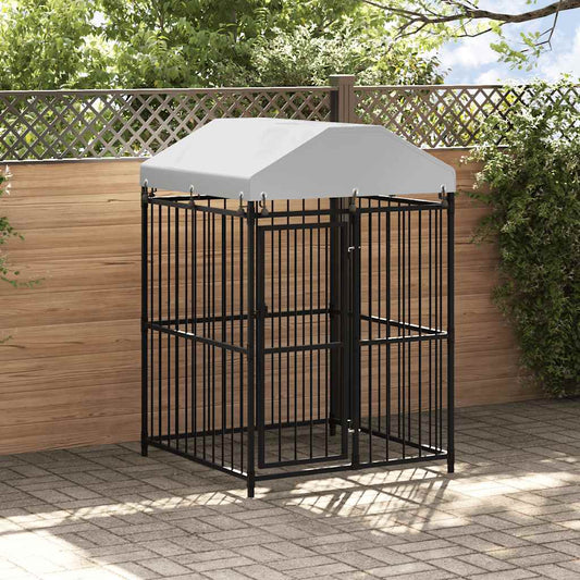 vidaXL Outdoor-Hundezwinger mit Überdachung 120x120x150 cm, schwarzer Metallrahmen, graues Dach