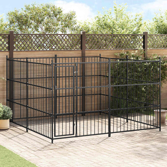 Outdoor-Hundezwinger 300×300×185 cm, vidaXL, black metal dog kennel with two connected runs