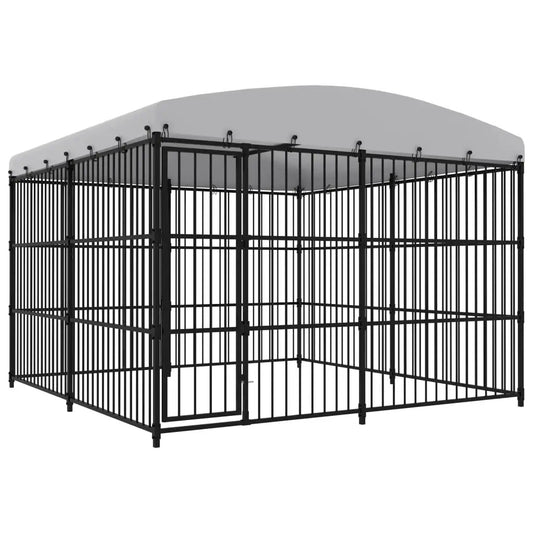 Outdoor-Hundezwinger mit Überdachung aus schwarzem Metall, 300x300x210 cm