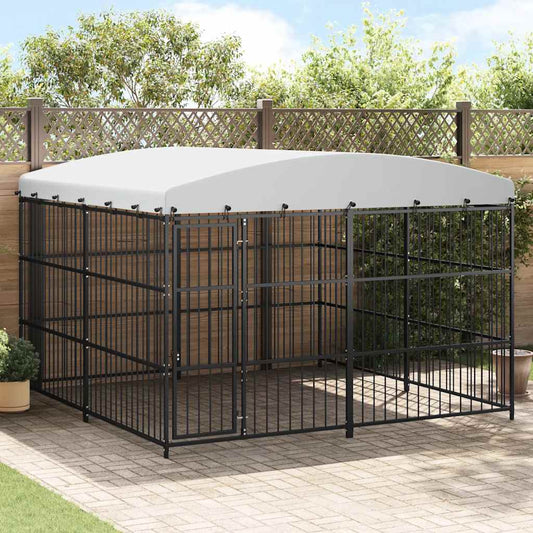 Outdoor-Hundezwinger mit Überdachung 300x300x210 cm von vidaXL, schwarzes Metallgitter, weißes Dach