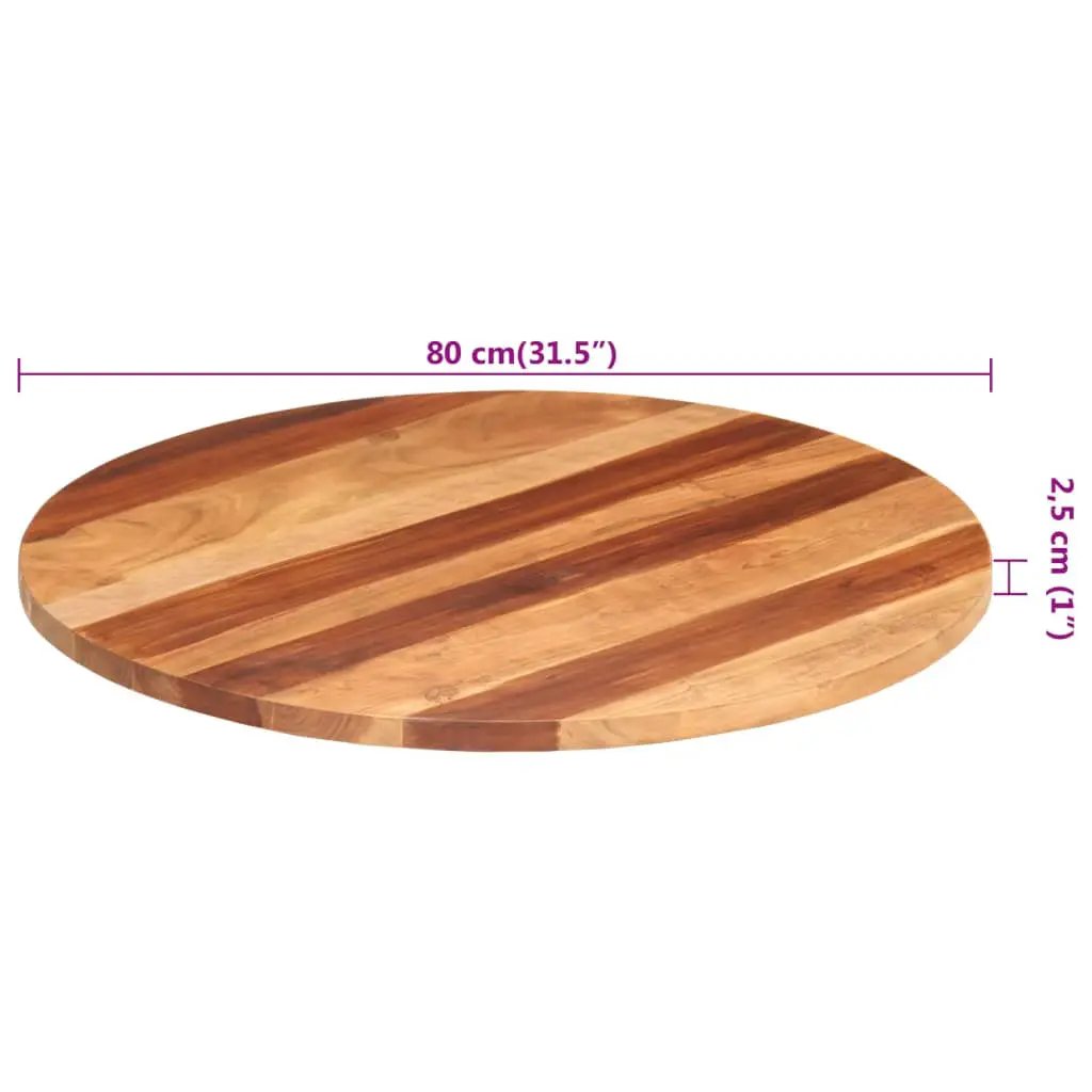 Tischplatte Rund aus Massivholz Akazie, Ø80 cm, Dicke 25–27 mm, vidaXL