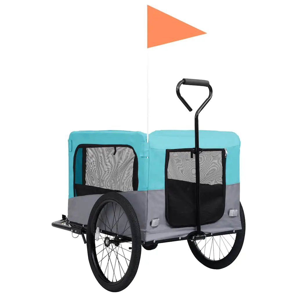 2-in-1 Fahrradanhänger für Hunde und Buggy Blau und Grau