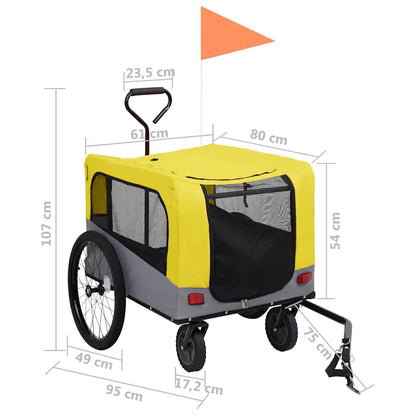 2-in-1 Fahrradanhänger für Hunde und Buggy Gelb und Grau
