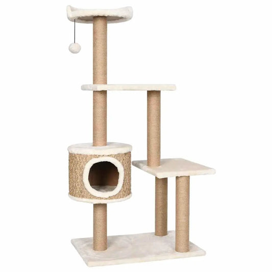 Katzen-Kratzbaum 123 cm Seegras – Sisal-Kratzstämme, Höhle und Plattformen