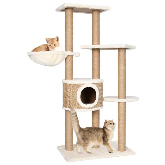 Katzen-Kratzbaum 126 cm Seegras von vidaXL; mehrstöckiger Kratzbaum mit Höhle, Hängematte und Sisalstämmen