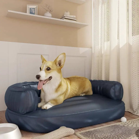 Hundebett Ergonomisch Schaumstoff Dunkelblau Kunstleder 88x65cm vidaXL