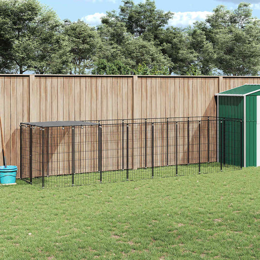 Hundezwinger Schwarz aus Stahl, 4,84 m², mit Gitterrahmen.