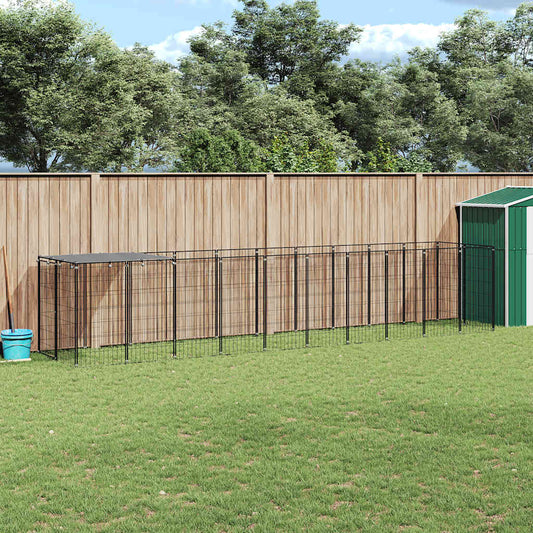 Hundezwinger Schwarz aus Stahl, 6,05 m², modulare Zaunsegmente