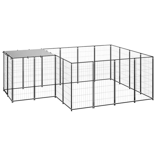 Hundezwinger aus Stahl, schwarz, 6,05 m², Drahtgitterkonstruktion.