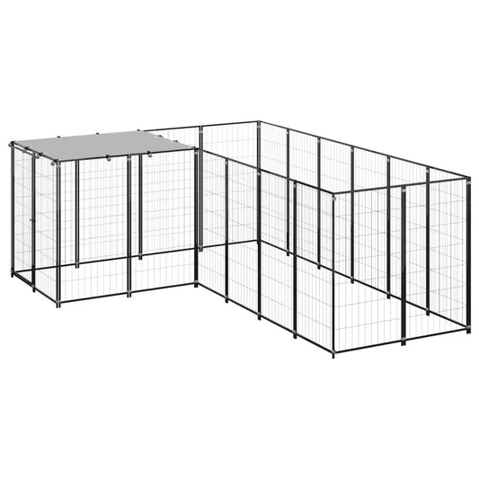 Hundezwinger Schwarz aus Stahl von vidaXL, 4,84 m², L-förmiger Hundeauslauf aus Stahlgitter