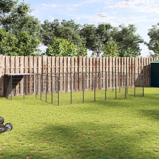 Hundezwinger Schwarz 15,73 m² Stahl mit Drahtgitter, vidaXL