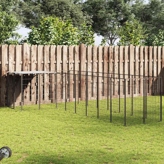 Hundezwinger Schwarz 6,05 m² Stahl – vidaXL, schwarzes Stahlgehege für Hunde im Garten