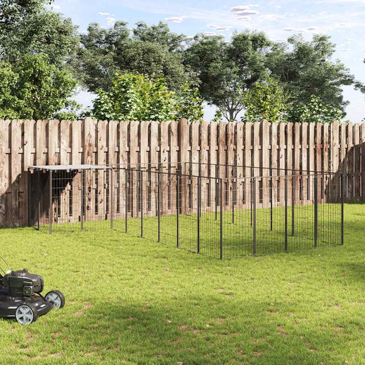 Hundezwinger Schwarz 10,89 m² Stahl aus Metall im Garten – vidaXL
